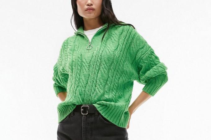 Nordstrom Topshop Oversize Cable Knit Half Zip סוודר